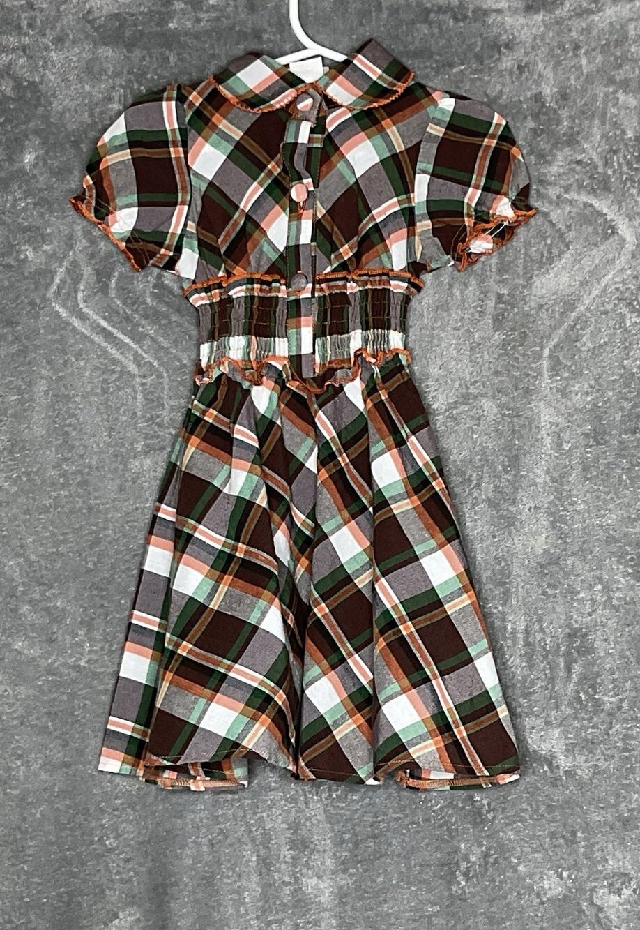 Maria Elena Girls Toddler Size 2 Brown Green Orange White Plaid Dress